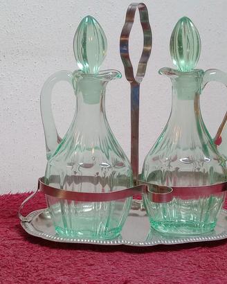 set oliera vetro vintage  ampolla verde 