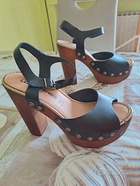 sandali zeppe in pelle