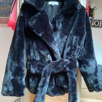 Lussuoso Cappotto Ecopelliccia Nera Conbipel  Tg42