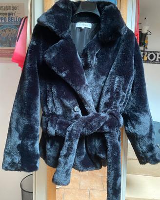 Lussuoso Cappotto Ecopelliccia Nera Conbipel  Tg42
