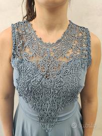 Vestito donna femminile scollato blu foschia