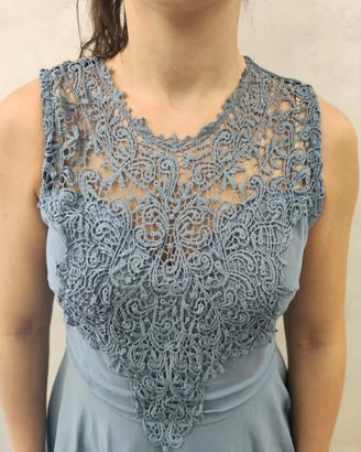 Vestito donna femminile scollato blu foschia