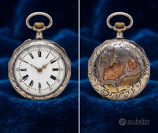 Stupendo orologio signora argento e oro fine 1800