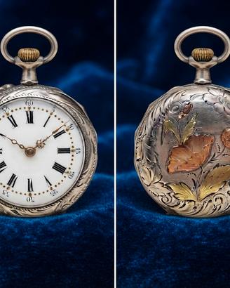 Stupendo orologio signora argento e oro fine 1800