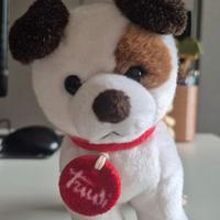 Peluche cane Trudi bianco e marrone con collare ro