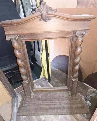 Cornice Specchiera Antica in Legno Massiccio con C