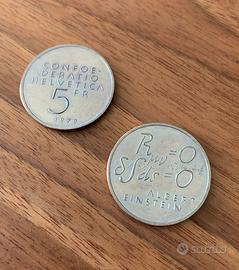 2 monete da collezione 5 Franchi Einstein