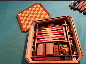 RAROsetGIOCOtavoloBACKGAMMONdamaLEGNOacaciaVINTAGE