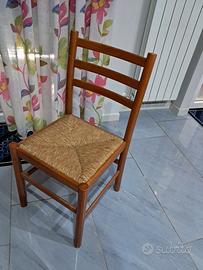 set di 4 sedia legno e paglia