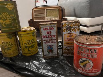 Set di latte anni 80 di olio di oliva.