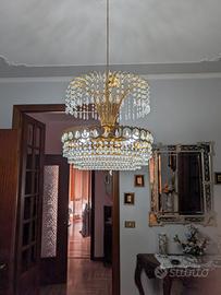 lampadario Vintage in cristallo e ottone