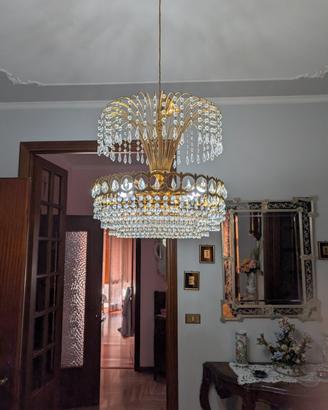 lampadario Vintage in cristallo e ottone