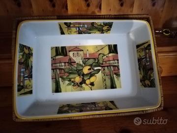 pirofila in ceramica con cestino in vimini 
