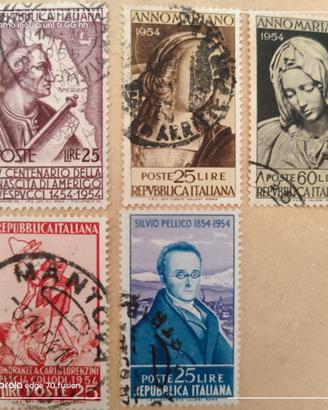 5 francobolli italiani usati del 1954