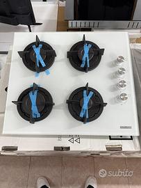 Piano cottura 4fuochi 60cm vetro bianco ghisa nuov