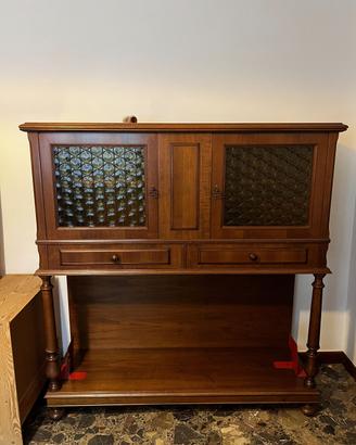 Credenza vetrina vintage in legno con ante a vetro