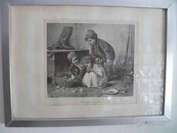 Quadro stampa nascita dei pulcini 47 X 35 vintage