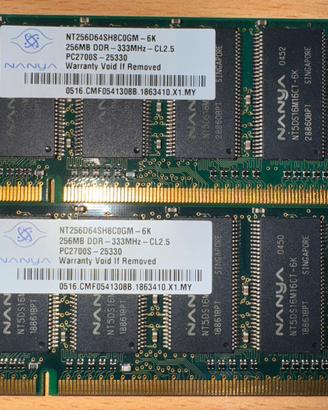 SO DIMM DDR 333MHz  PC 2700 - 256 Mb x 2