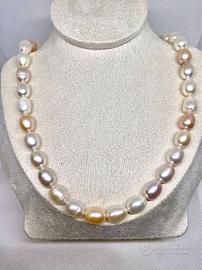 Collana vere perle d'acqua dolce grosse 8x12 mm