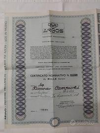 VECCHIE AZIONI "ARGOS" INDUSTRIE MECCANICHE 1974