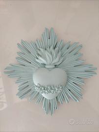 Cuore ex voto con raggi azzurro