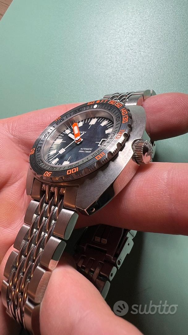Seestern S430 Automatico Titanio Blu Argento Zaffiro Orologio Uomo