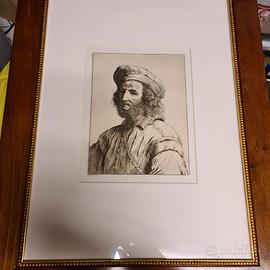 Stampa acquaforte ritratto d'uomo con cappello