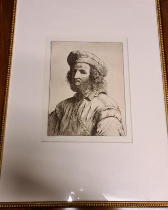 Stampa acquaforte ritratto d'uomo con cappello