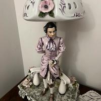 Coppia di lampade vintage in ceramica dipinta a ma