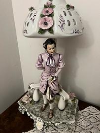 Coppia di lampade vintage in ceramica dipinta a ma