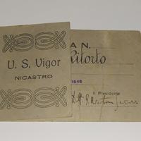 Tessera calcio intestata antica 1946 U.S Nicastro 