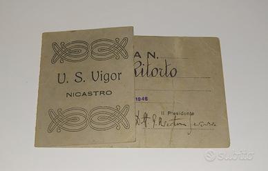 Tessera calcio intestata antica 1946 U.S Nicastro 