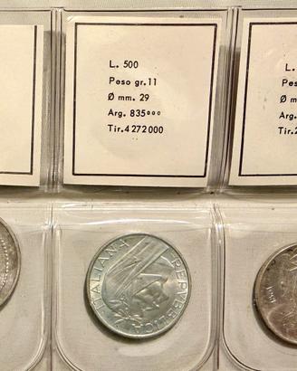 3 Monete d’argento 1000lire e due 500 lire