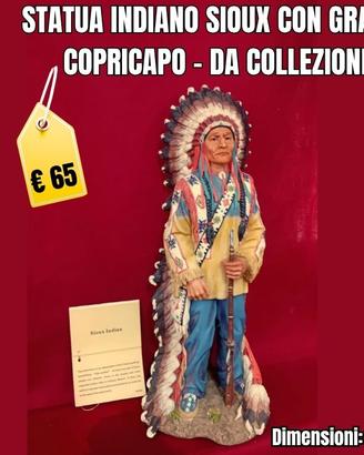 Statua indiano Sioux con copricapo di piume