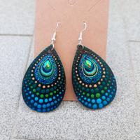 orecchini tondi goccia coda di pavone legno resina