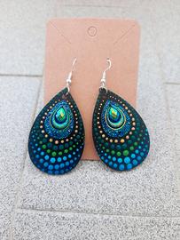 orecchini tondi goccia coda di pavone legno resina