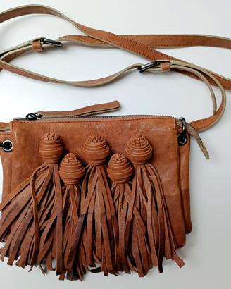Borsa piccola spalla, pelle marrone zip Maliparmi