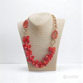 Collana artigianale con Corallo Bambù e Catena in 