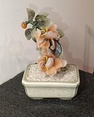 Bonsai Vintage Cinese in Giada e Fiori di Pesco 