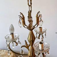 Lampadario e 2 abat-jour colore oro con cristalli