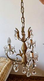 Lampadario e 2 abat-jour colore oro con cristalli