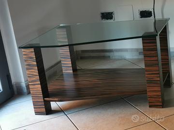 Tavolino artigianale in legno massiccio ebano e pi