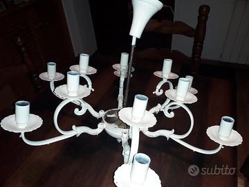 Lampadario chandelier ottone verniciato bianco