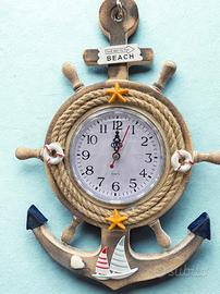 Orologio da Parete Timone Barca in Legno Nautico