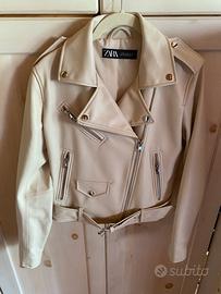 Giacca cropped crema Zara con cintura, taglia 42/M