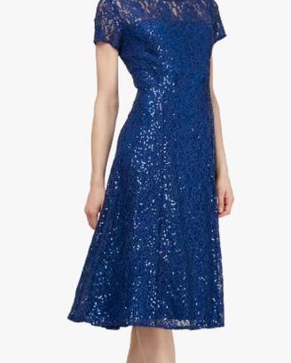 Vestito abito donna blu pizzo con paillettes Tg.48