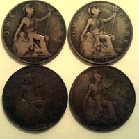 Lotto 4 monete da 1 penny