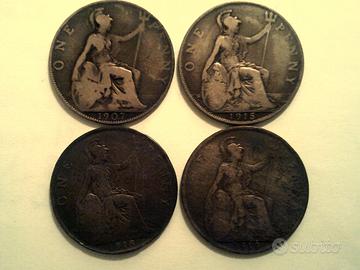 Lotto 4 monete da 1 penny