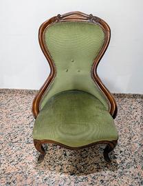 Poltroncina Vintage in Velluto Verde e Legno