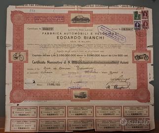 TITOLO AZIONARIO EDOARDO BIANCHI MAGGIO 1953